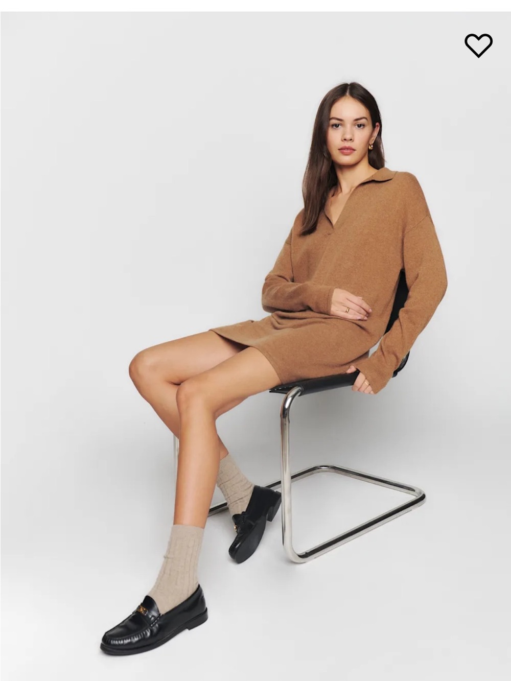 Reformation camel cashmere knit polo dress XS